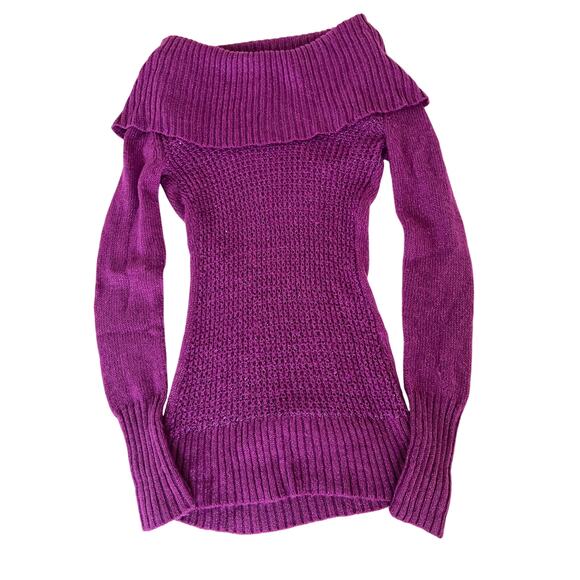 Y2K Candie’s sweater size XS stretchy fold over off shoulders long sleeve sequin - Picture 1 of 7